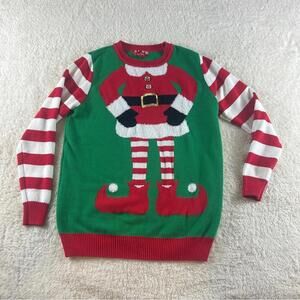 Women's Holiday Elf Sweater with Striped Sleeves